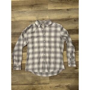 FAHERTY BRAND Mens Long Sleeve Plaid Button Down Shirt Size L Gray White